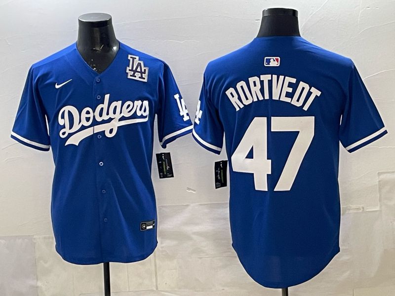 Men 2025 Los Angeles Dodgers #47 Rortvedt Blue Game Nike MLB Jersey style 008->los angeles dodgers->MLB Jersey